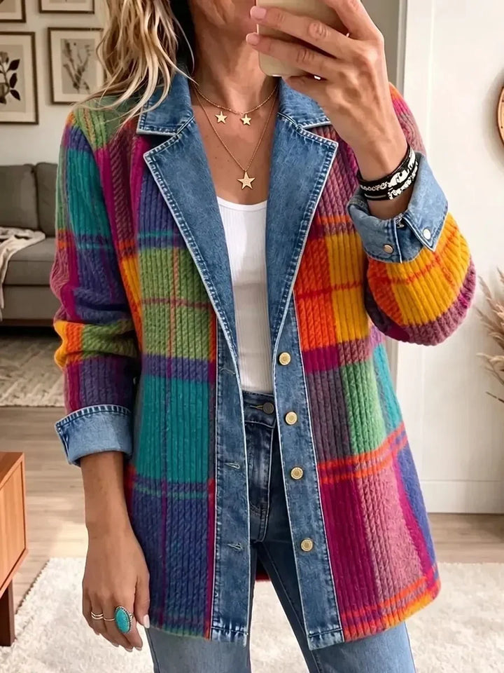 EMMA | VINTAGE PLAID DENIM-TRIM JACKET