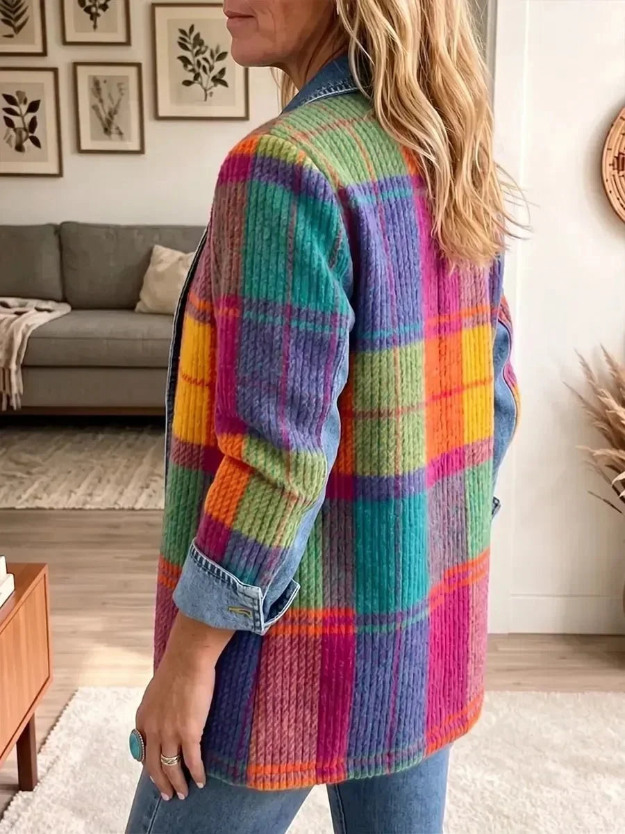 EMMA | VINTAGE PLAID DENIM-TRIM JACKET
