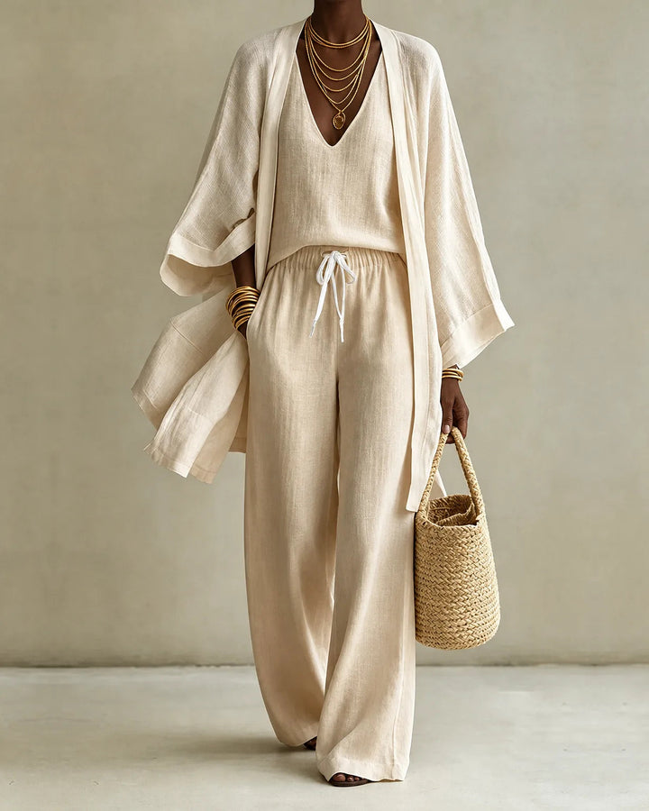 Three-Piece Linen-Look Trouser Set