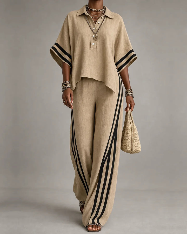 NAIMA | POLO COLLAR TOP &amp; WIDE-LEG PANT SET