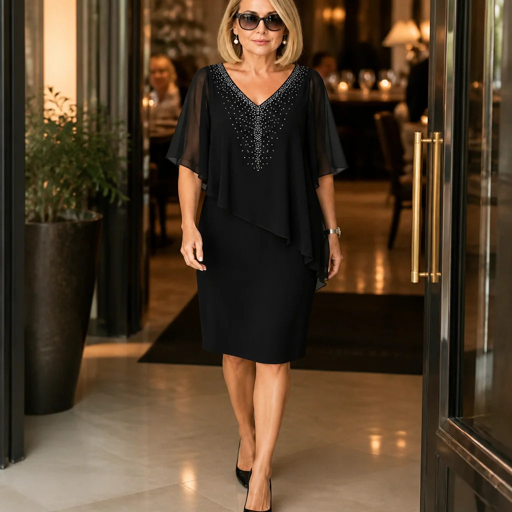 JOISE | EMBELLISHED DRAPED OVERLAY DRESS