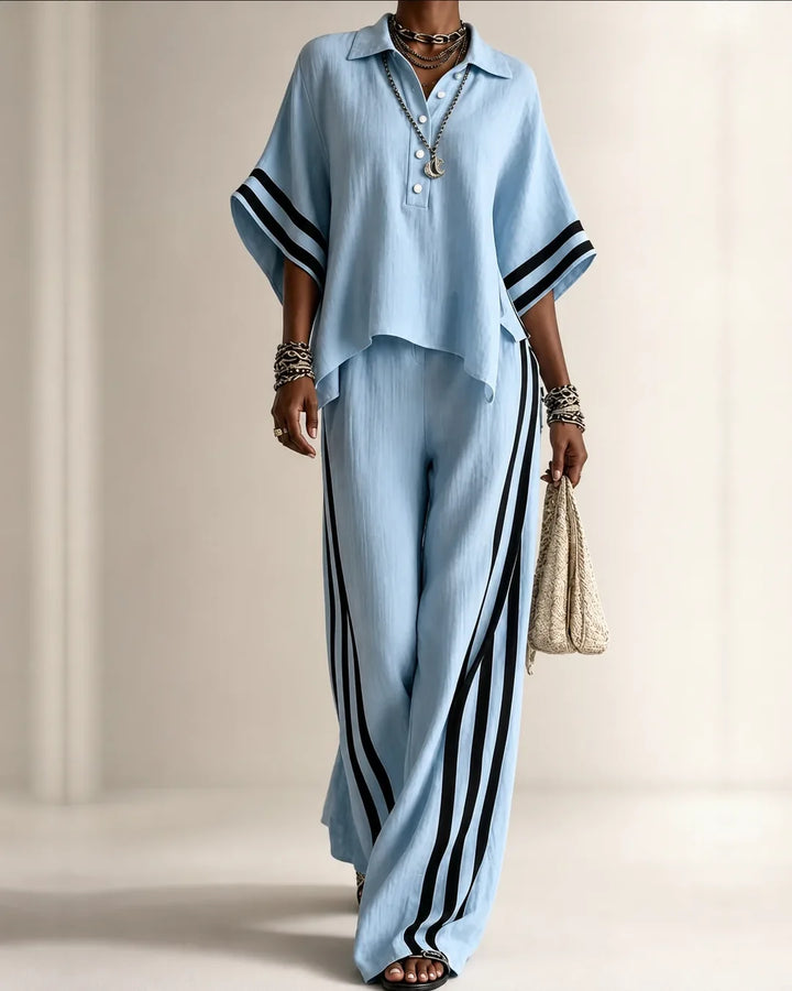 NAIMA | POLO COLLAR TOP &amp; WIDE-LEG PANT SET
