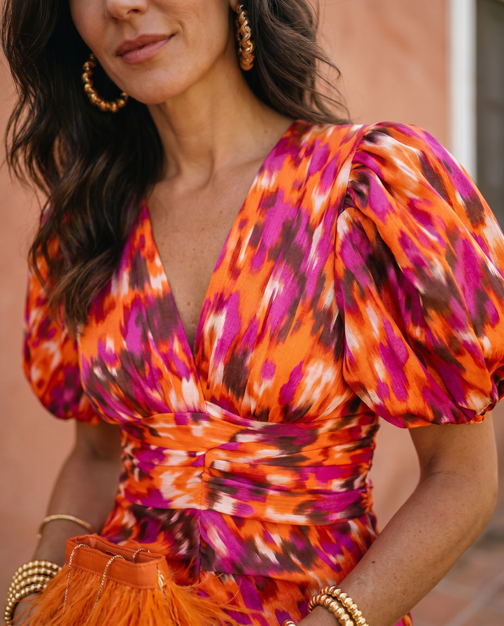 CARLA | FLORAL PUFF-SLEEVE MIDI DRESS