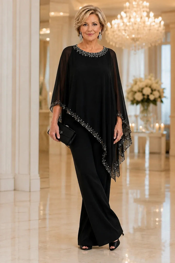 VIVIENNE | BEADED CHIFFON CAPE PANTSUIT