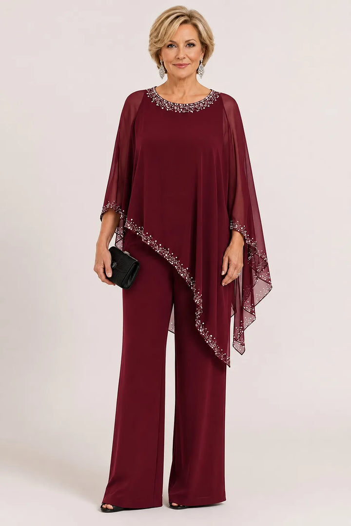 VIVIENNE | BEADED CHIFFON CAPE PANTSUIT
