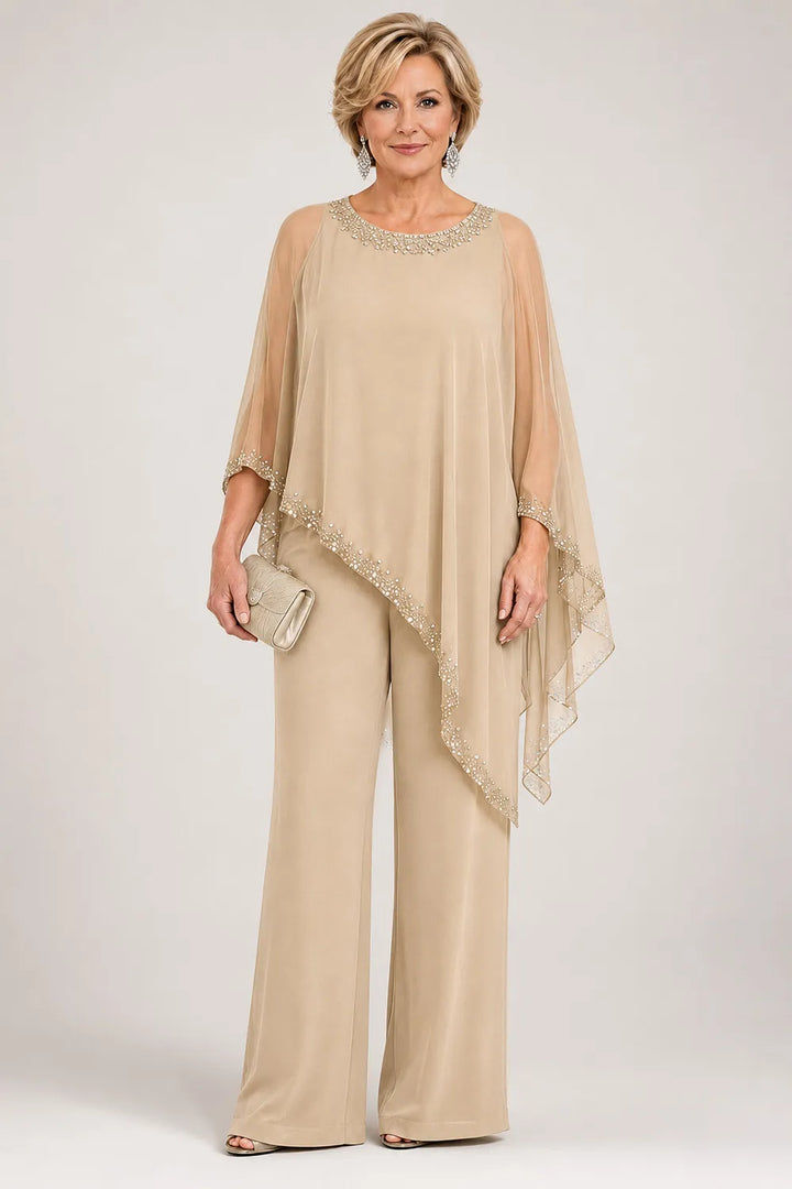 VIVIENNE | BEADED CHIFFON CAPE PANTSUIT