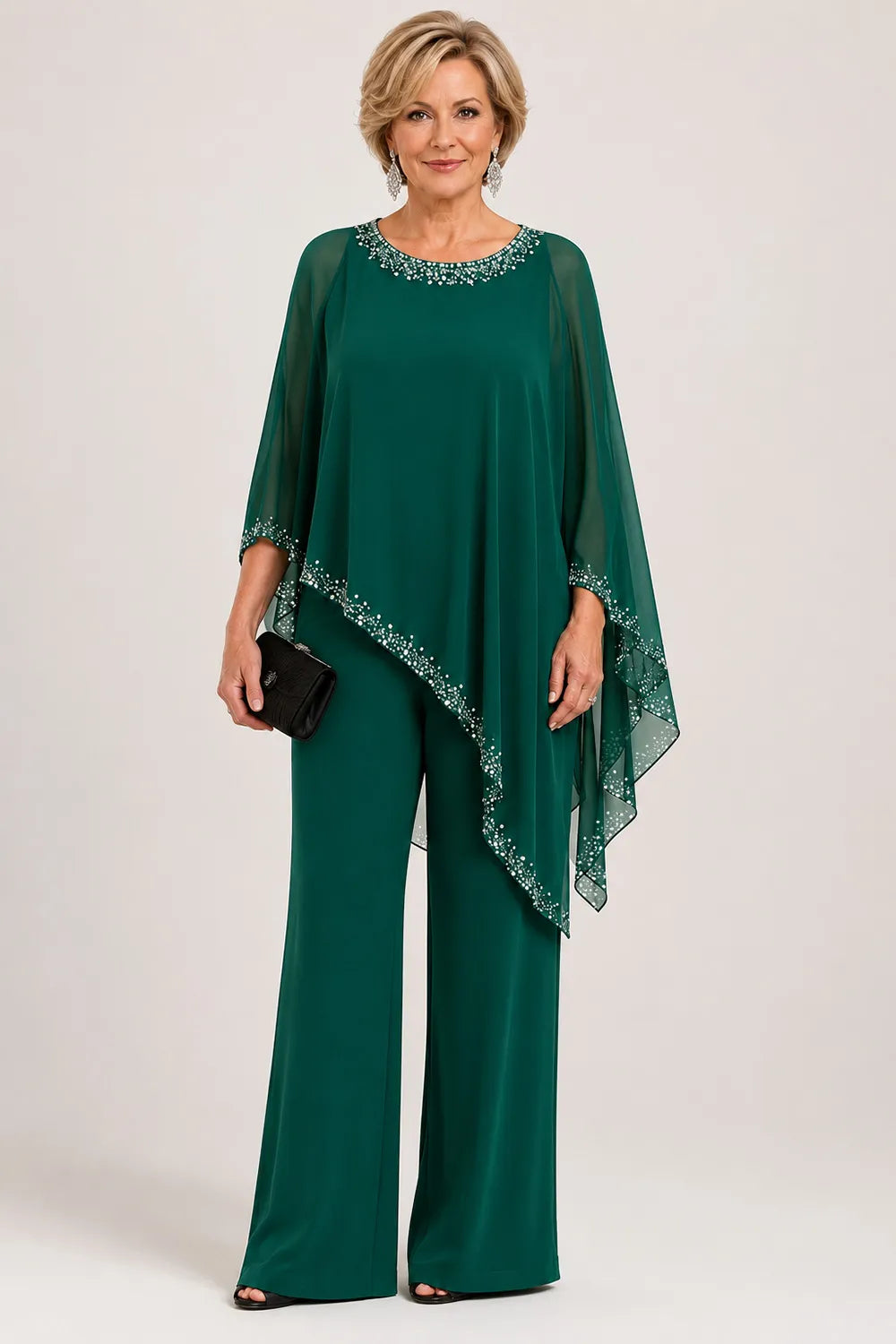 VIVIENNE | BEADED CHIFFON CAPE PANTSUIT