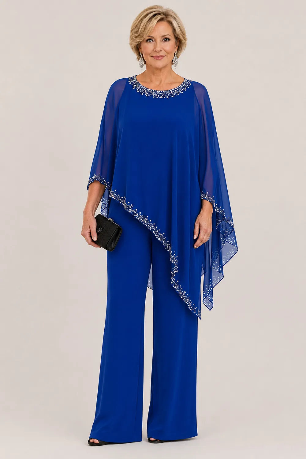 VIVIENNE | BEADED CHIFFON CAPE PANTSUIT