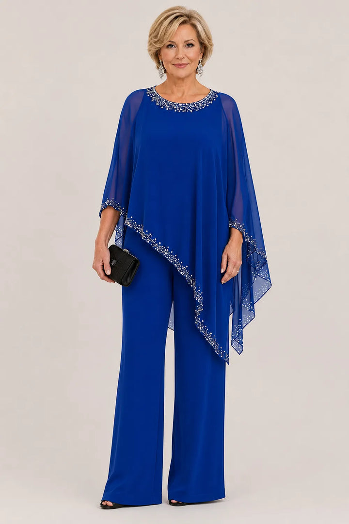 VIVIENNE | BEADED CHIFFON CAPE PANTSUIT