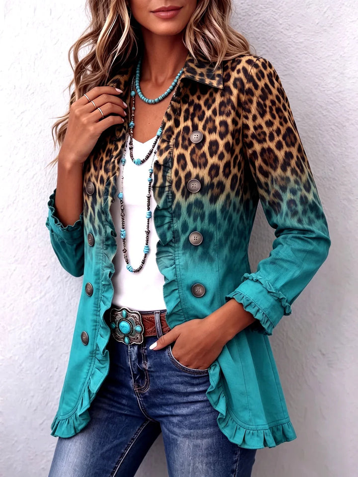 ELODIE | LEOPARD OMBRE RUFFLE BLAZER