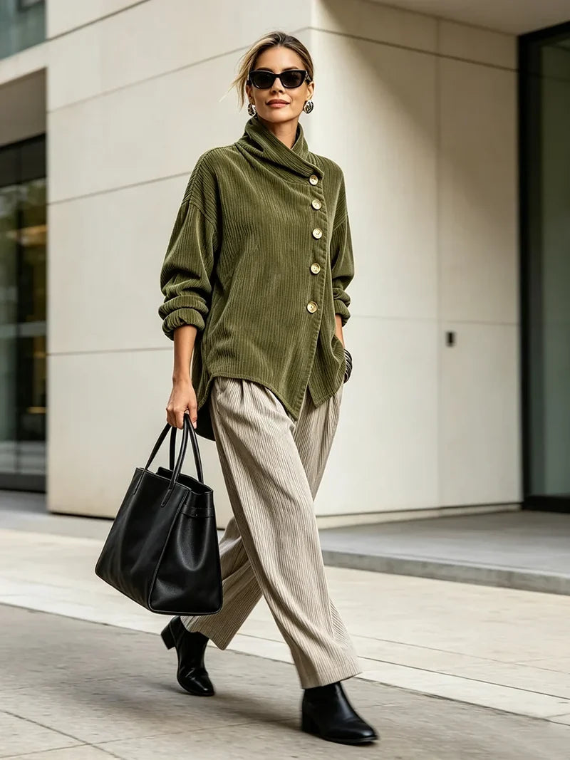 CYNTHIA | CORDUROY HIGH-COLLAR TUNIC