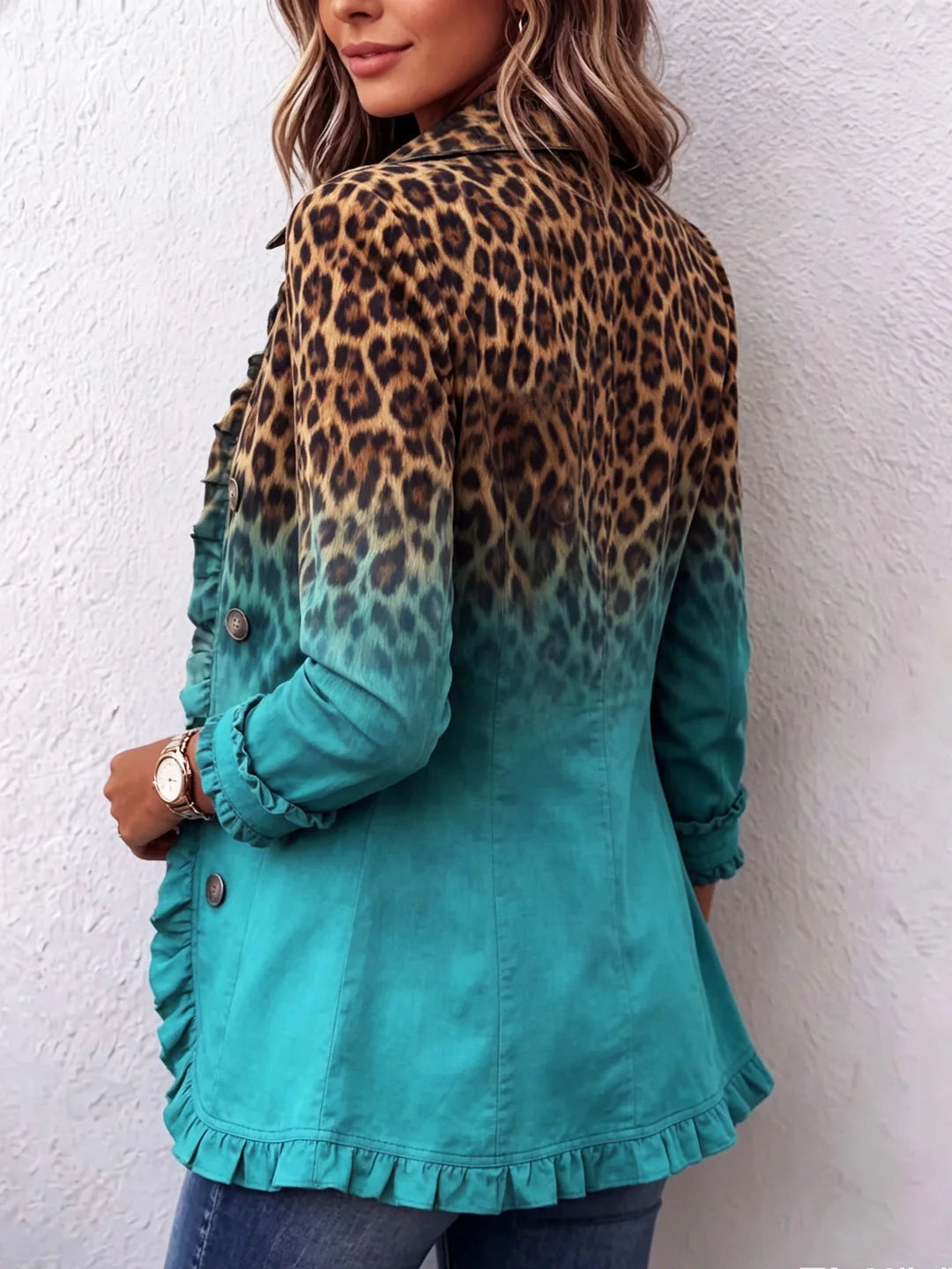 ELODIE | LEOPARD OMBRE RUFFLE BLAZER