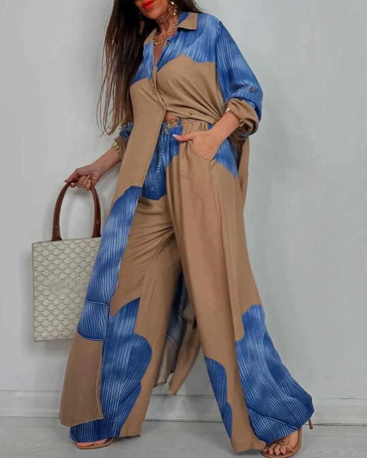 ISABELLE | V-NECK PATCHWORK TOP &amp; PANTS SET