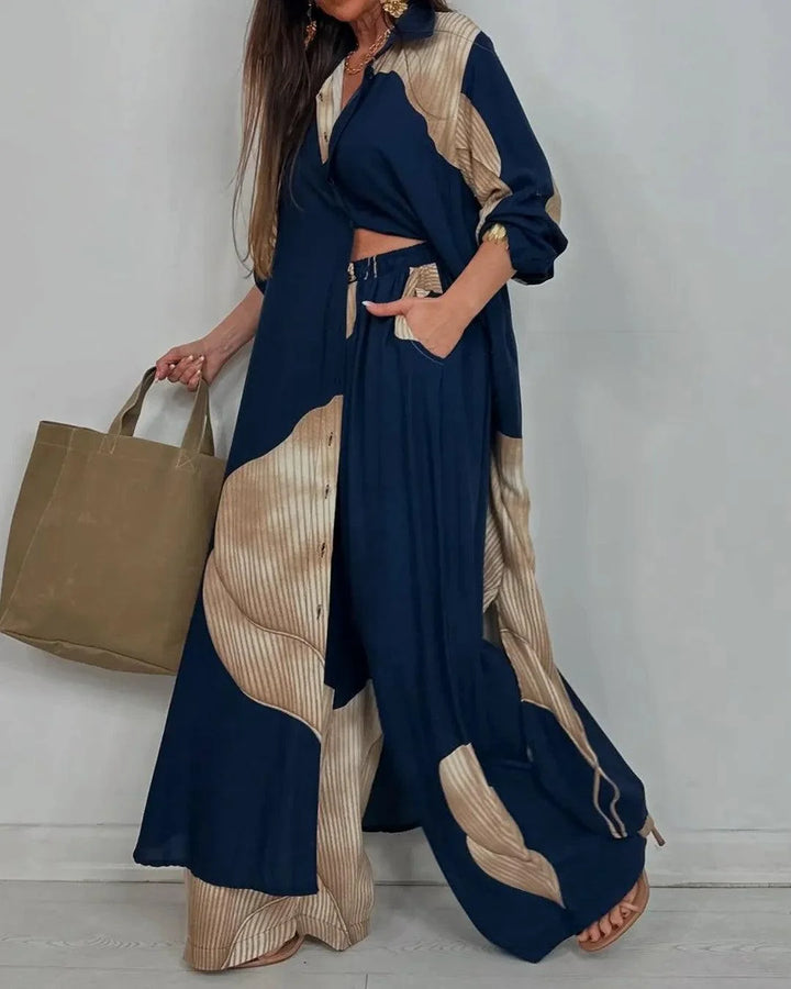 ISABELLE | V-NECK PATCHWORK TOP &amp; PANTS SET