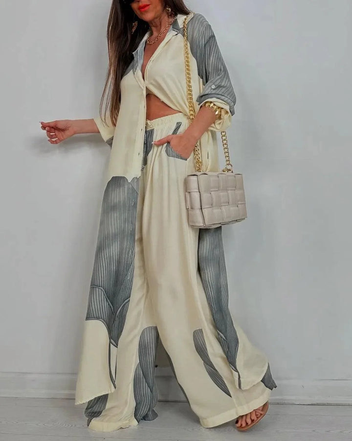 ISABELLE | V-NECK PATCHWORK TOP &amp; PANTS SET