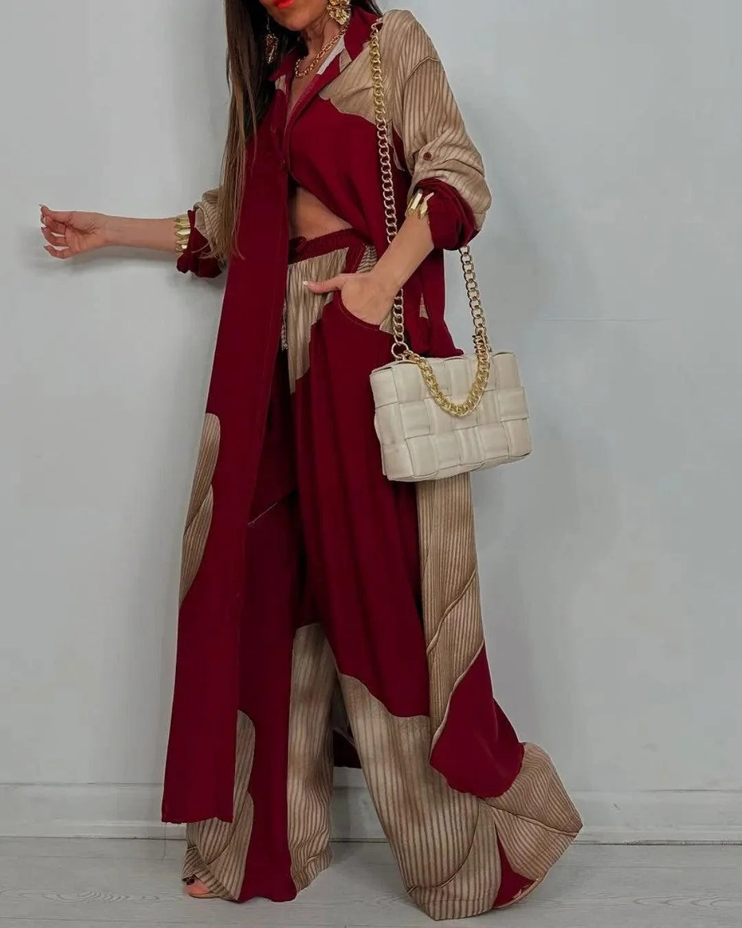 ISABELLE | V-NECK PATCHWORK TOP &amp; PANTS SET