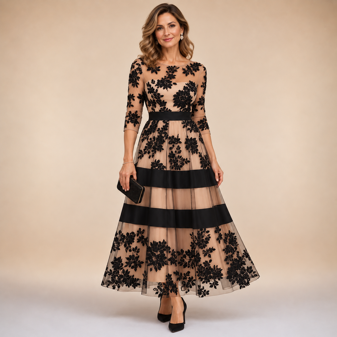 JULIETTE | FLORAL LACE MIDI EVENING DRESS