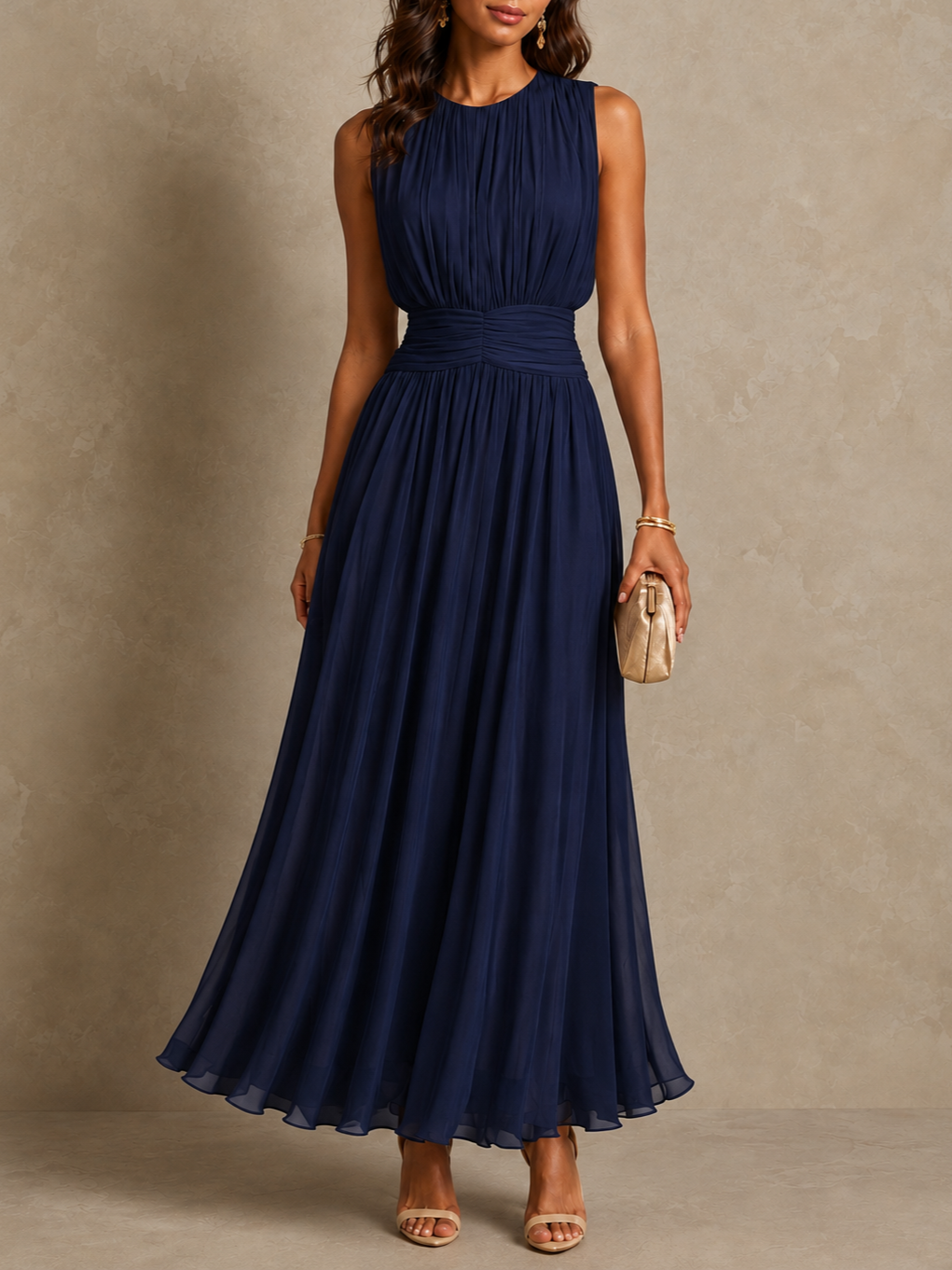 ROSALIND | RUCHED-WAIST CHIFFON MAXI DRESS