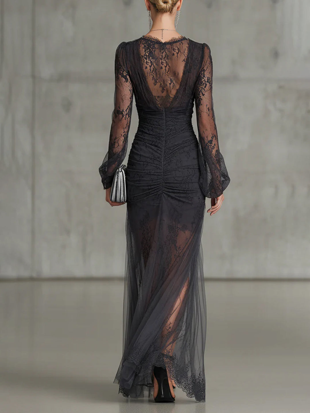 QUINTINA | RUCHED V-NECK HIGH-SLIT MAXI DRESS