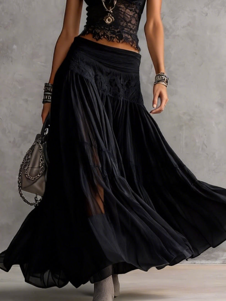 SERAPHINE | LACE-PANELED TOP &amp; PLEATED MAXI SKIRT SET