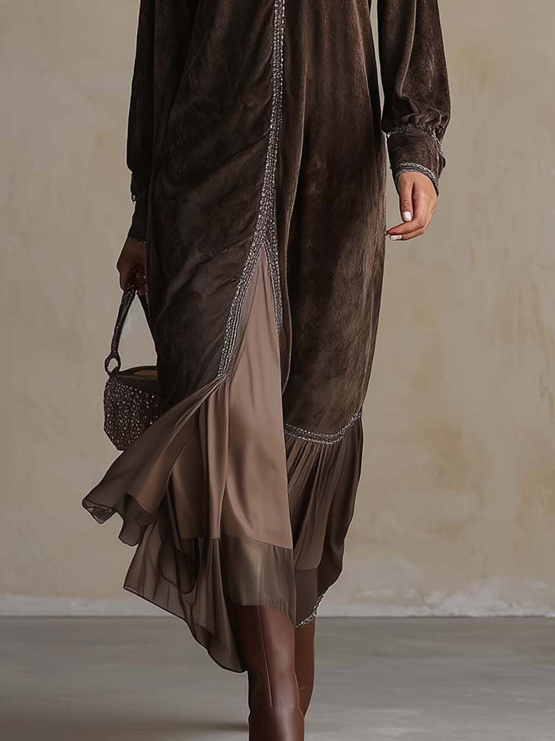 MARCELLA | FAUX SUEDE V-NECK MIDI DRESS