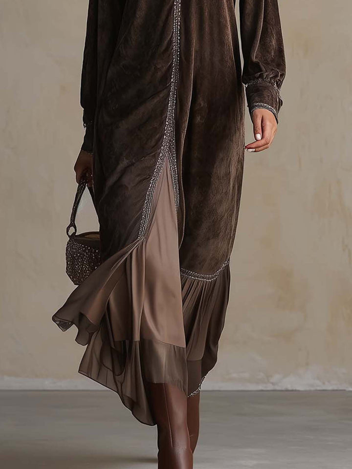 MARCELLA | FAUX SUEDE V-NECK MIDI DRESS