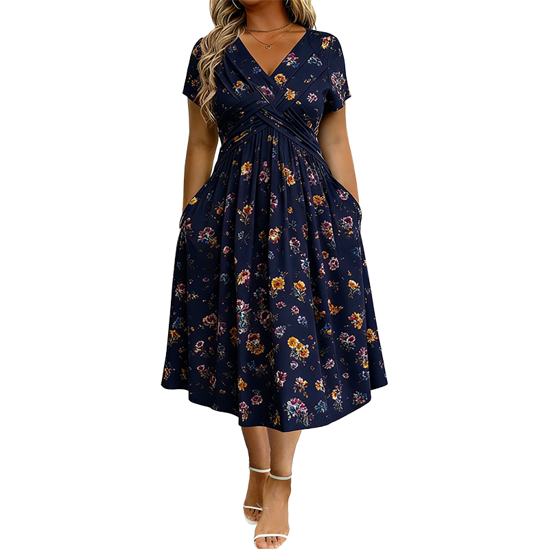 THERESA | FLORAL TWIST-WAIST MIDI DRESS