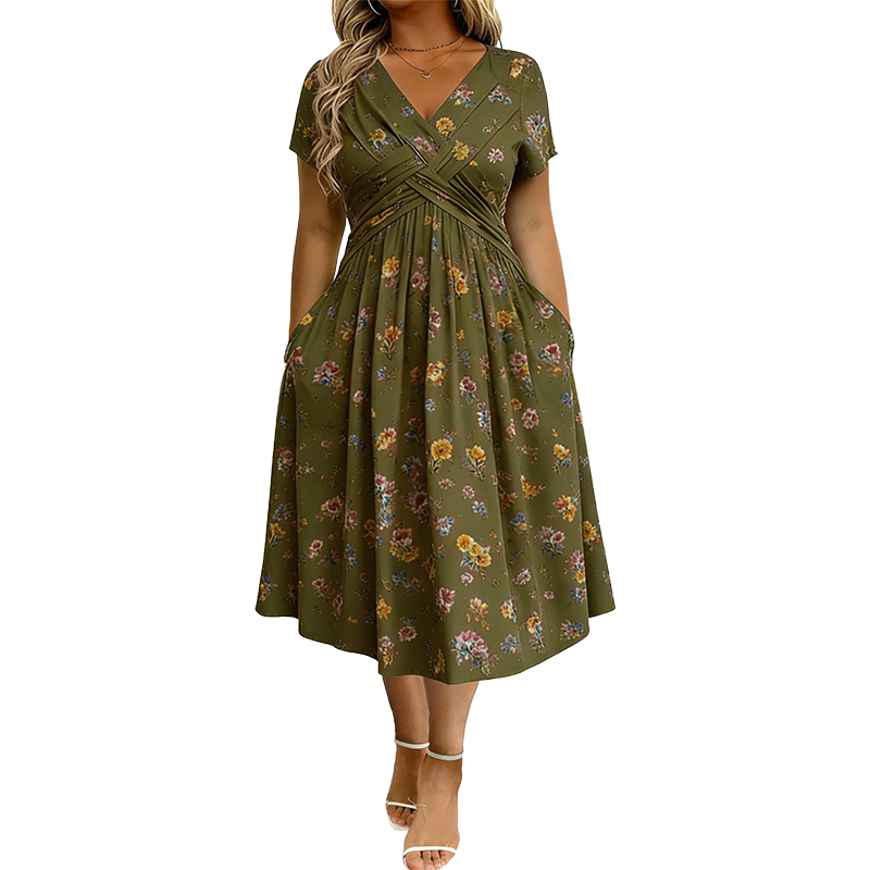 THERESA | FLORAL TWIST-WAIST MIDI DRESS