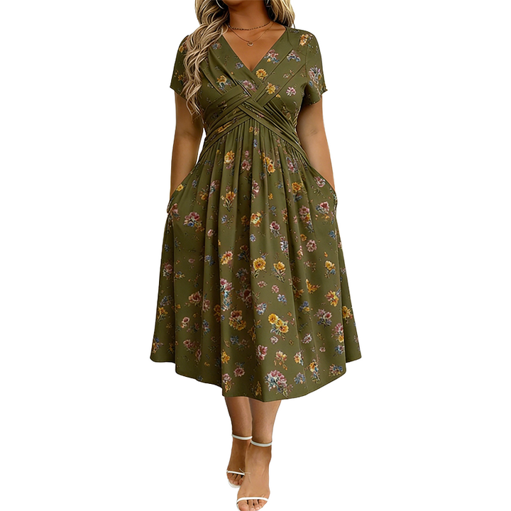THERESA | FLORAL TWIST-WAIST MIDI DRESS