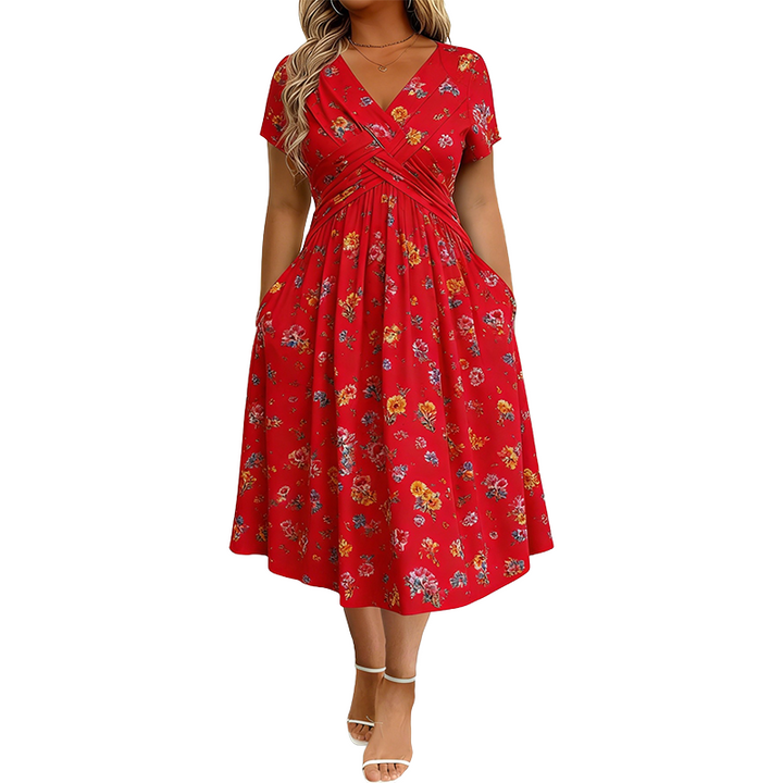 THERESA | FLORAL TWIST-WAIST MIDI DRESS