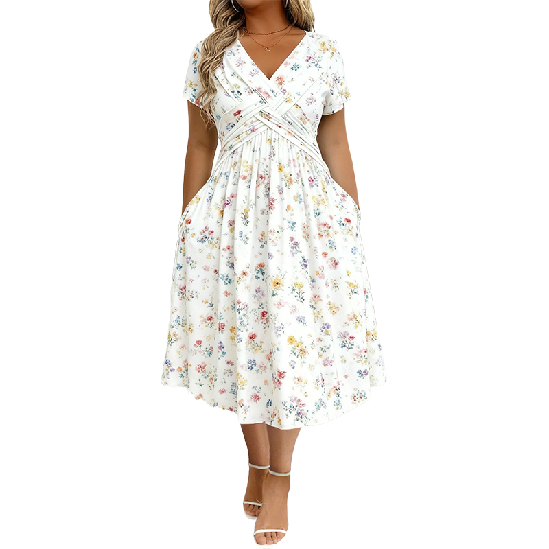 THERESA | FLORAL TWIST-WAIST MIDI DRESS