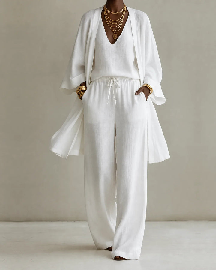 Three-Piece Linen-Look Trouser Set