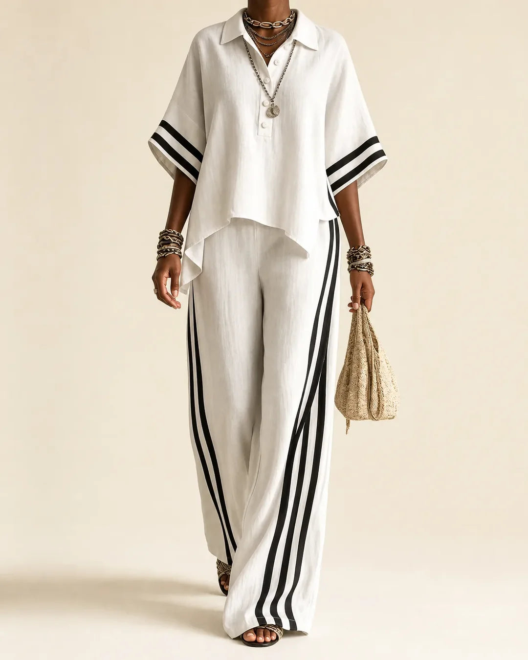 NAIMA | POLO COLLAR TOP &amp; WIDE-LEG PANT SET