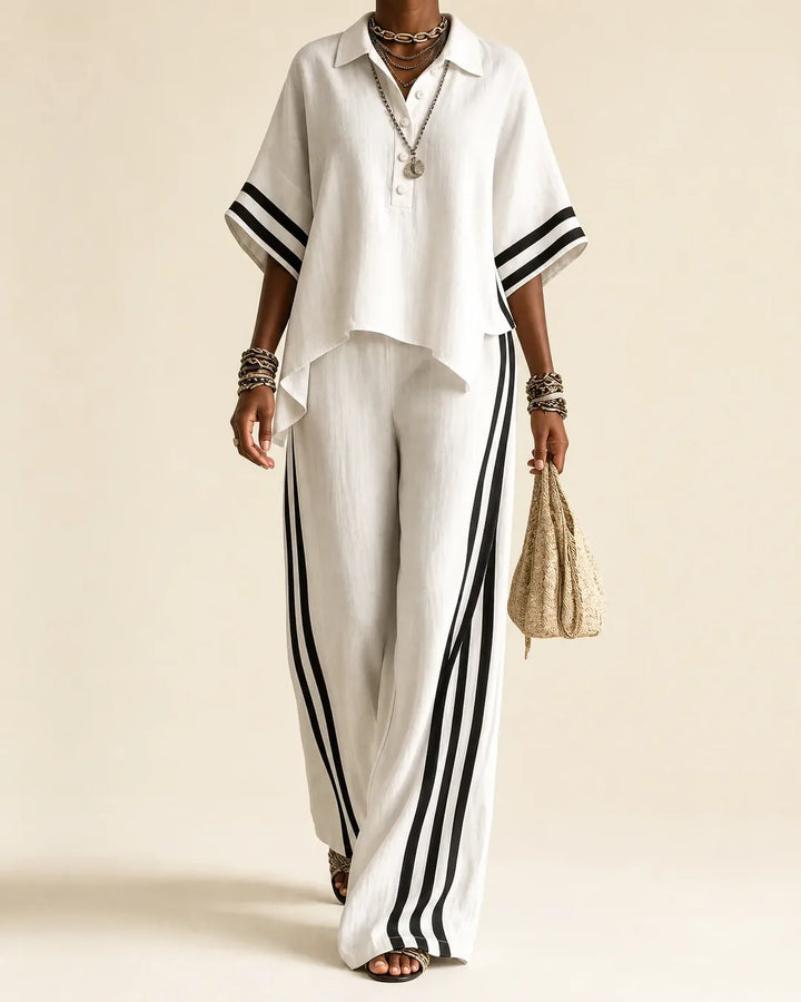 NAIMA | POLO COLLAR TOP &amp; WIDE-LEG PANT SET