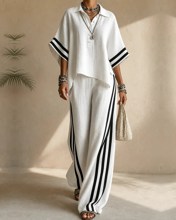 NAIMA | POLO COLLAR TOP &amp; WIDE-LEG PANT SET